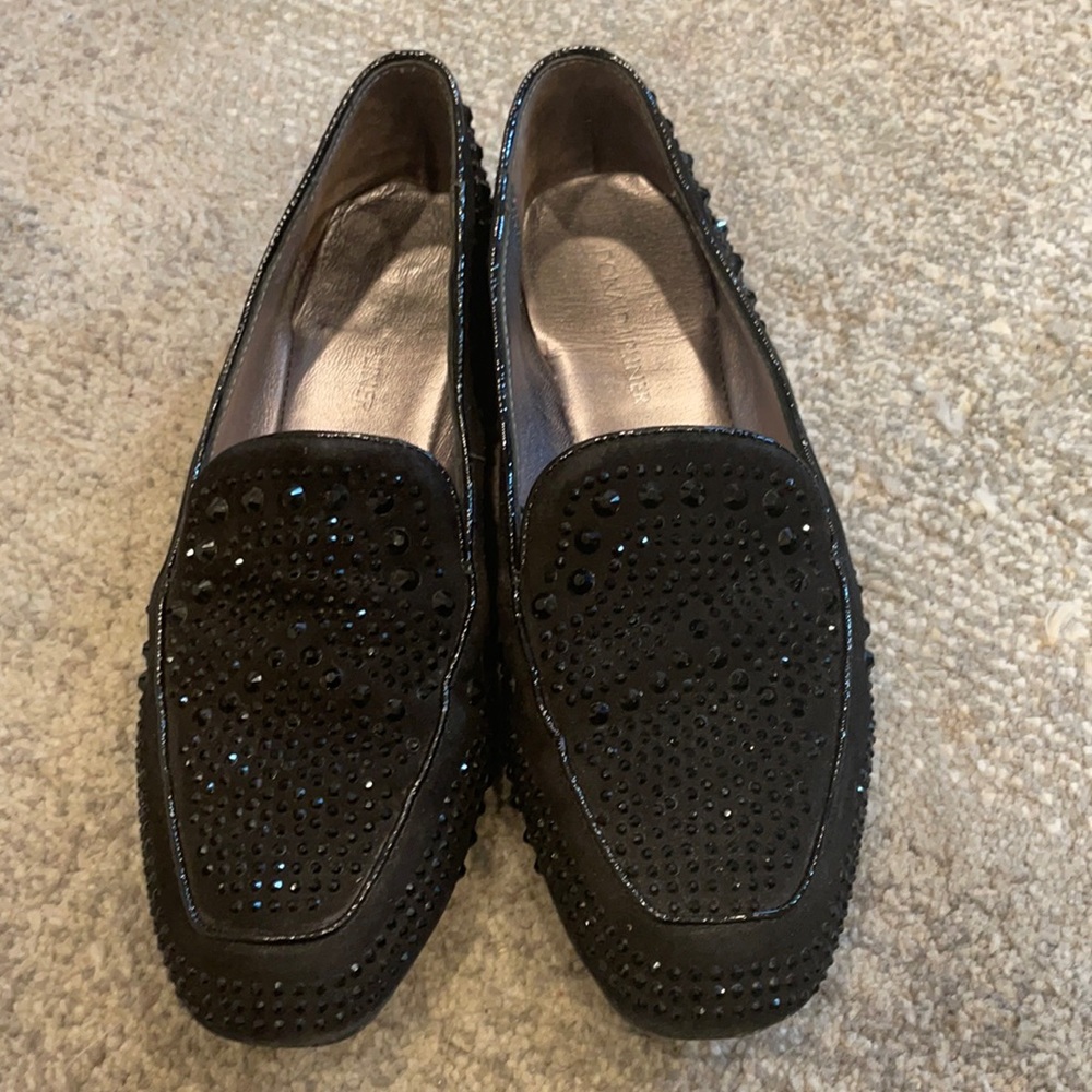 Rhinestone Bejewelled sparkly Donald J Pliner leather flats loafers gothic